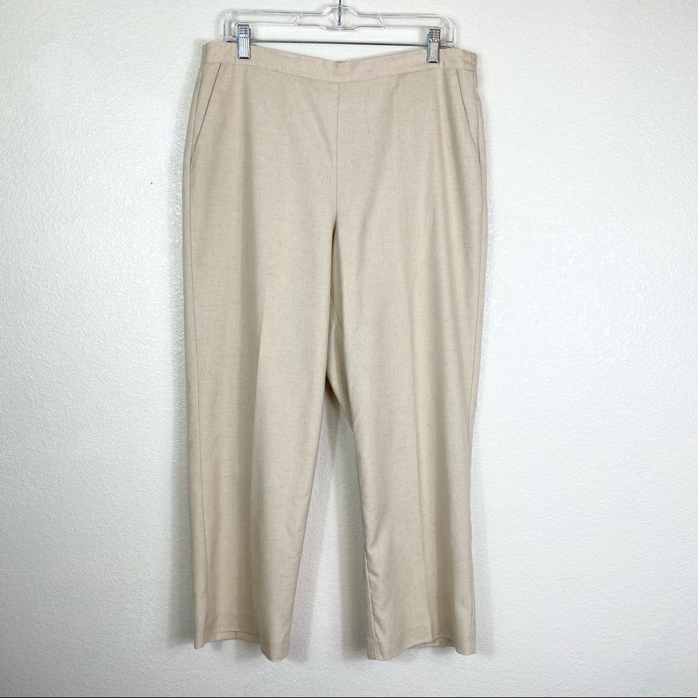 Alfred Dunner Light Tan High Rise Straight Leg Linen Blend Pull On Pants